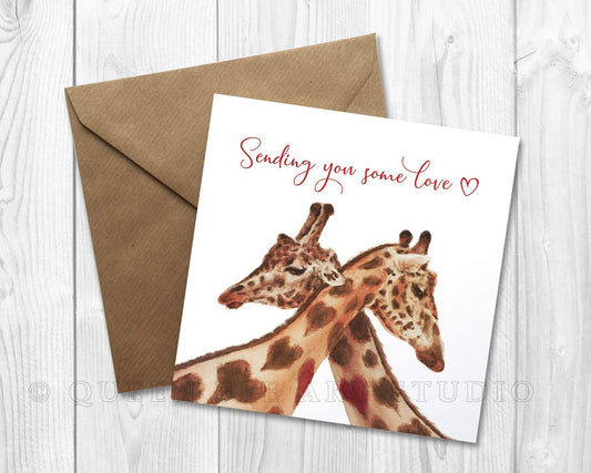Giraffe Miss You Love Card, sending love card, hug card