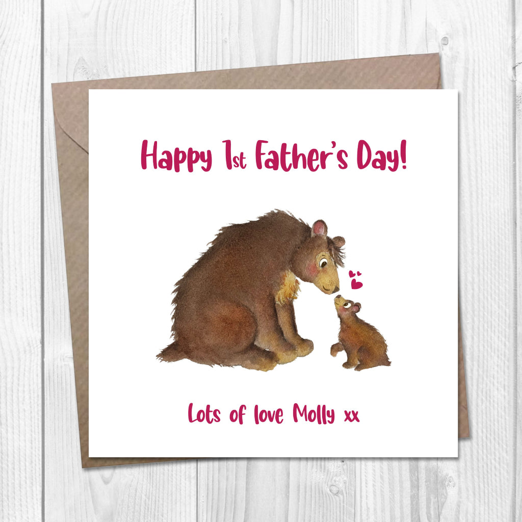 pesonalised 1st fathers day card with cute bears