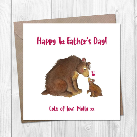pesonalised 1st fathers day card with cute bears