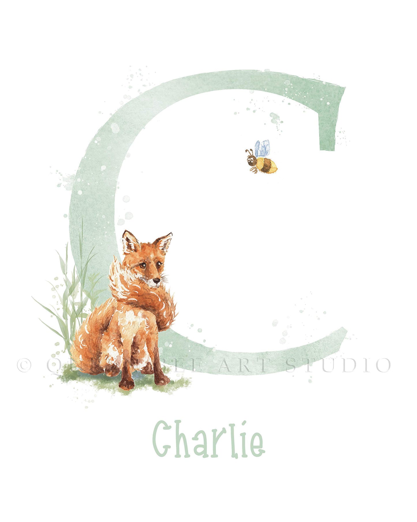 Personalised Woodland Fox Initial Print