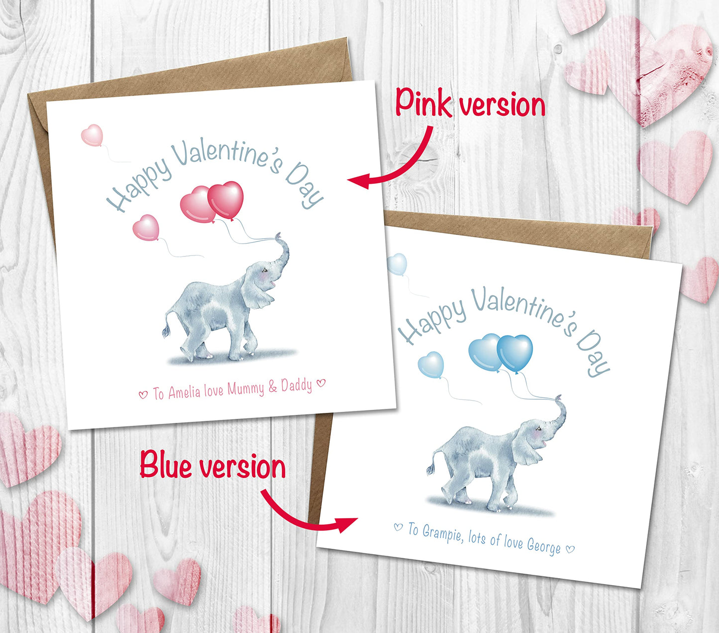 Personalised Valentines Card for Kids, Young Children and Babies with Cute Elephant
