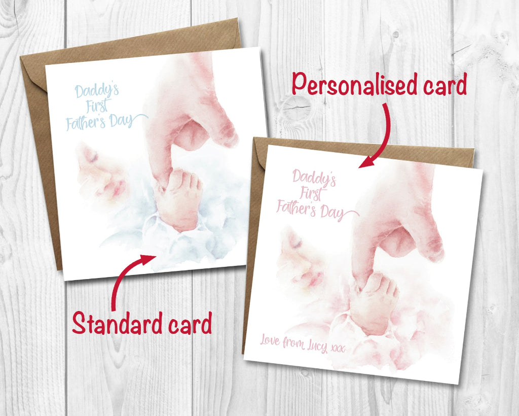 blue & pink 1st fathers day card with delicate baby painting