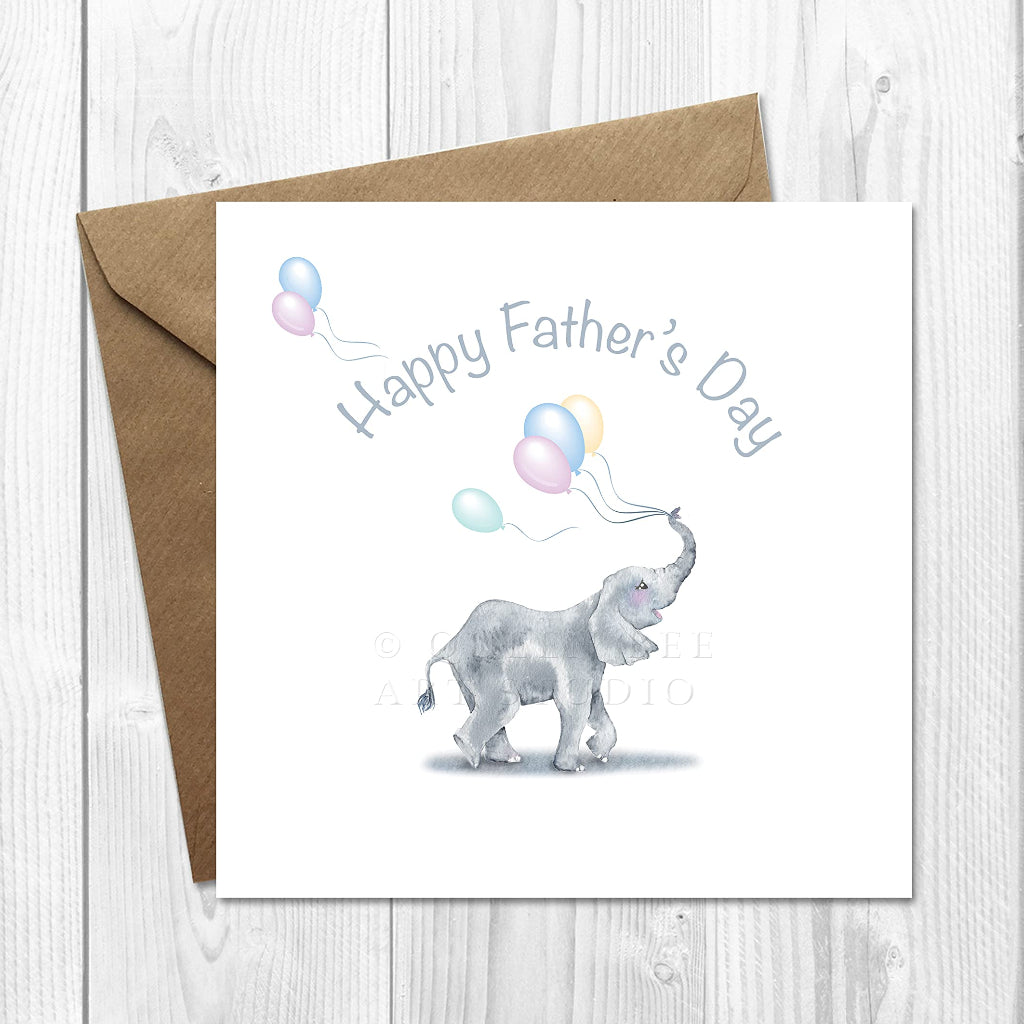 happy fathers day card with baby elephant balloons