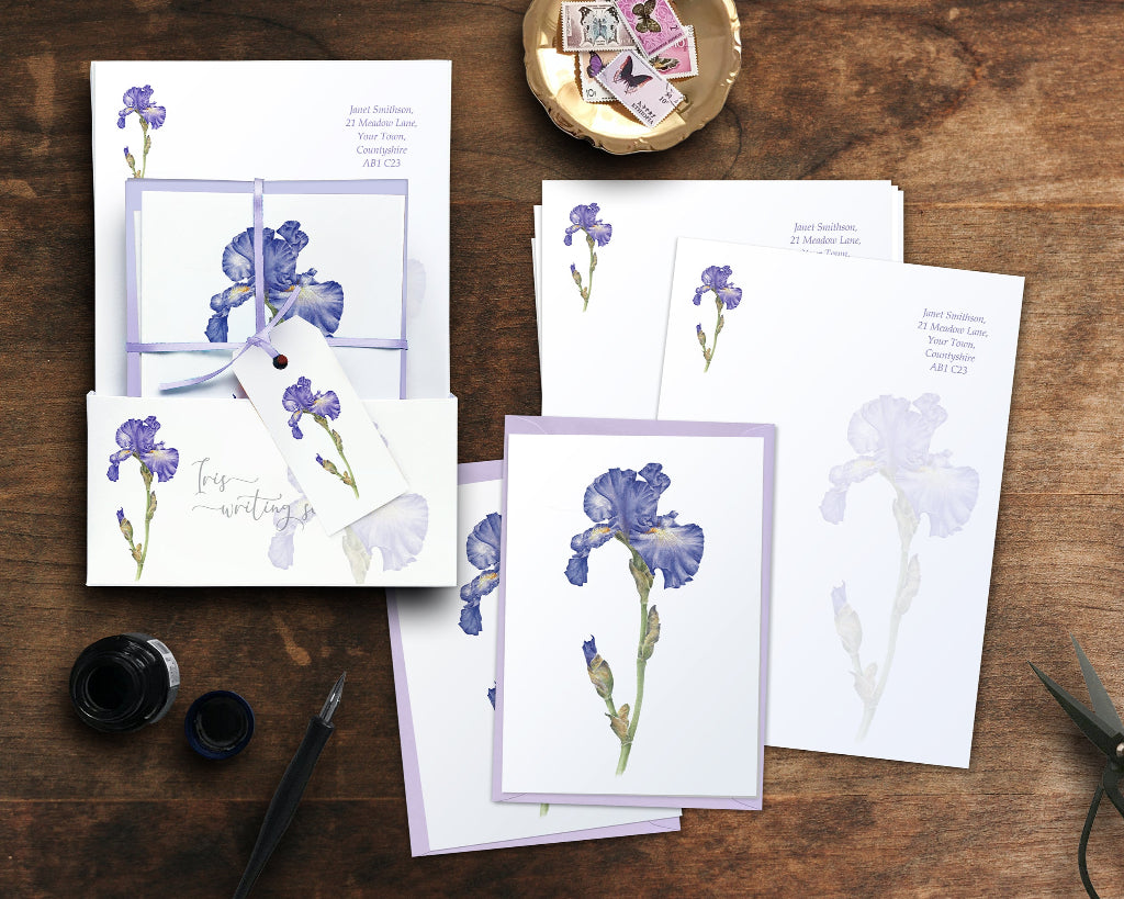 iris writing gift set with paper envelopes and matching cards, for christmas, birthday gifts for her