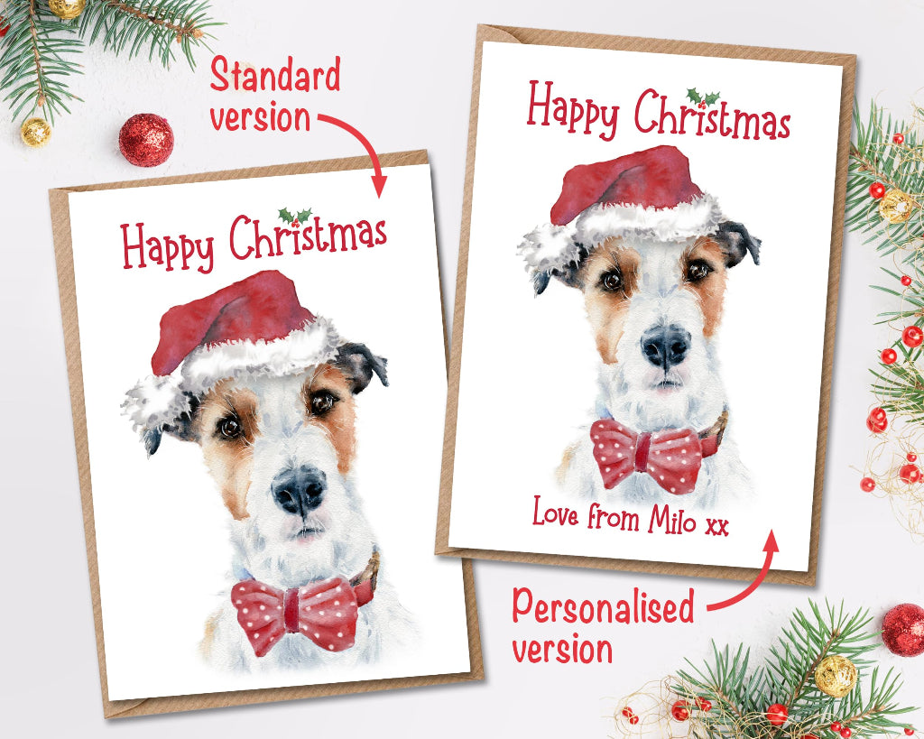 Standard and personalised Christmas cards from cute Jack Russell terrier