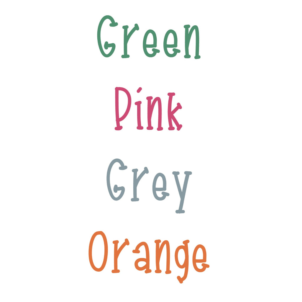 colour options for jungle theme personalised prints, green pink grey orange