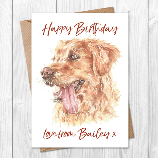 personalised birthday card golden retriever from pet dog for dog dad or mum