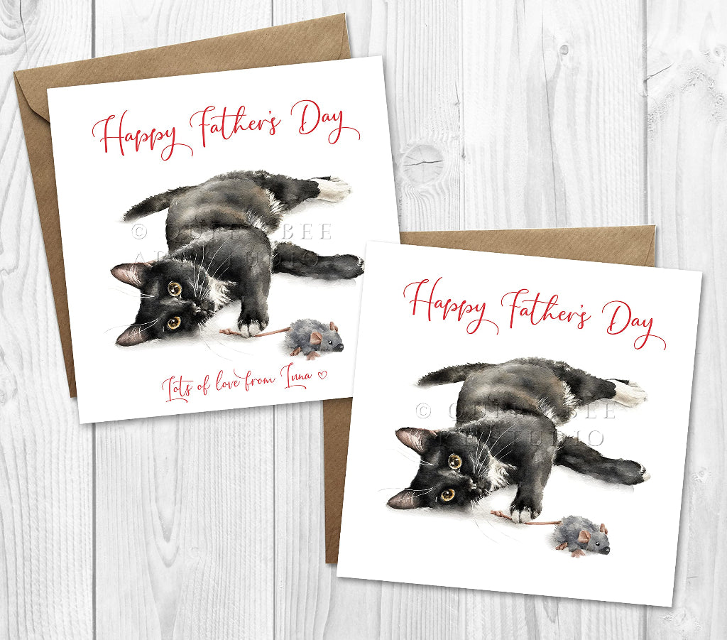happy fathers day card from black & white cat