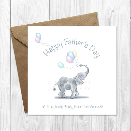 personalised fathers day card with adorable baby elephant