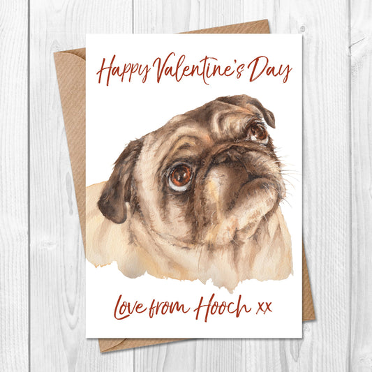 Personalised Valentine's Day card from the dog, with cute beige pug illustration