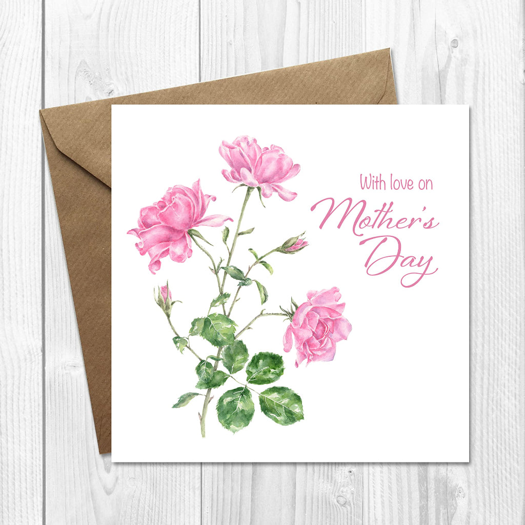 Tradtional With Love on Mother's Day card with pretty pink roses