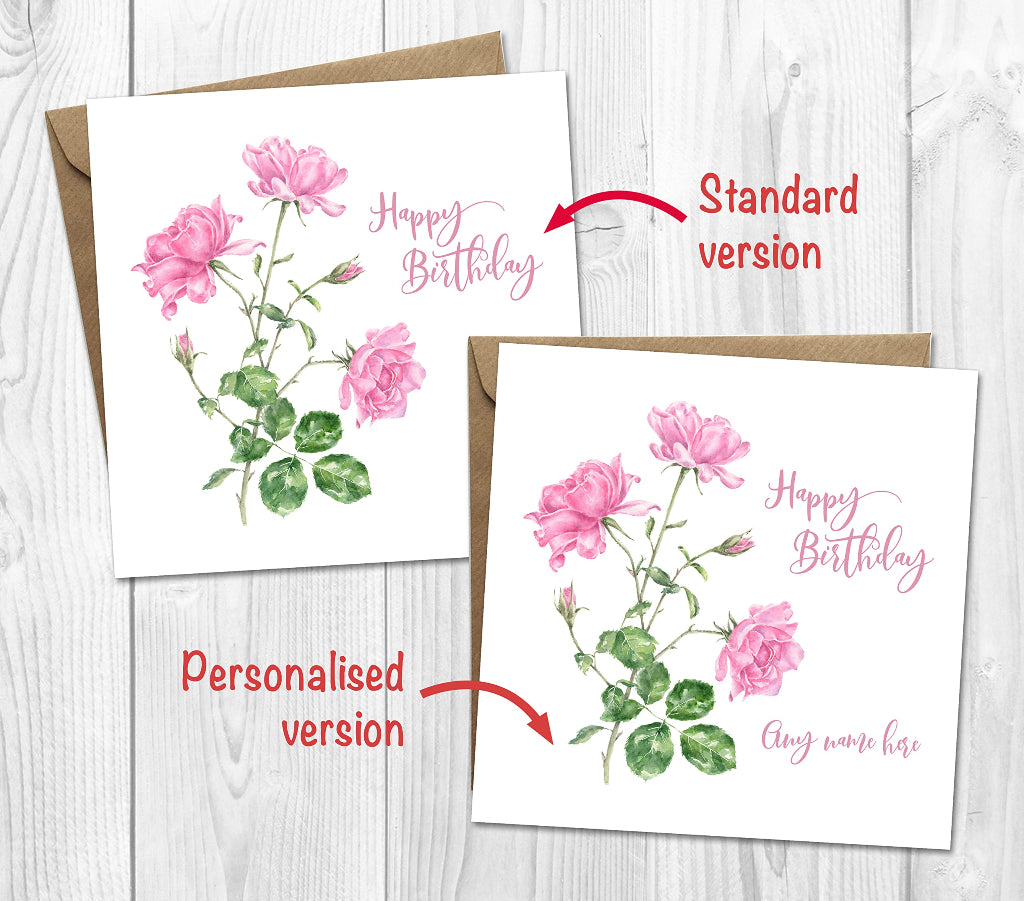 traditional Birthday Card with Pink flowers for female can be personalised  on front and printed inside