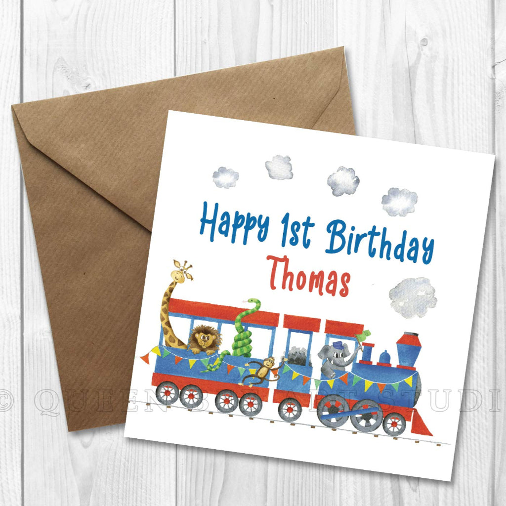 train birthday card with age and personalised name for little boy son baby grandson nephew godson