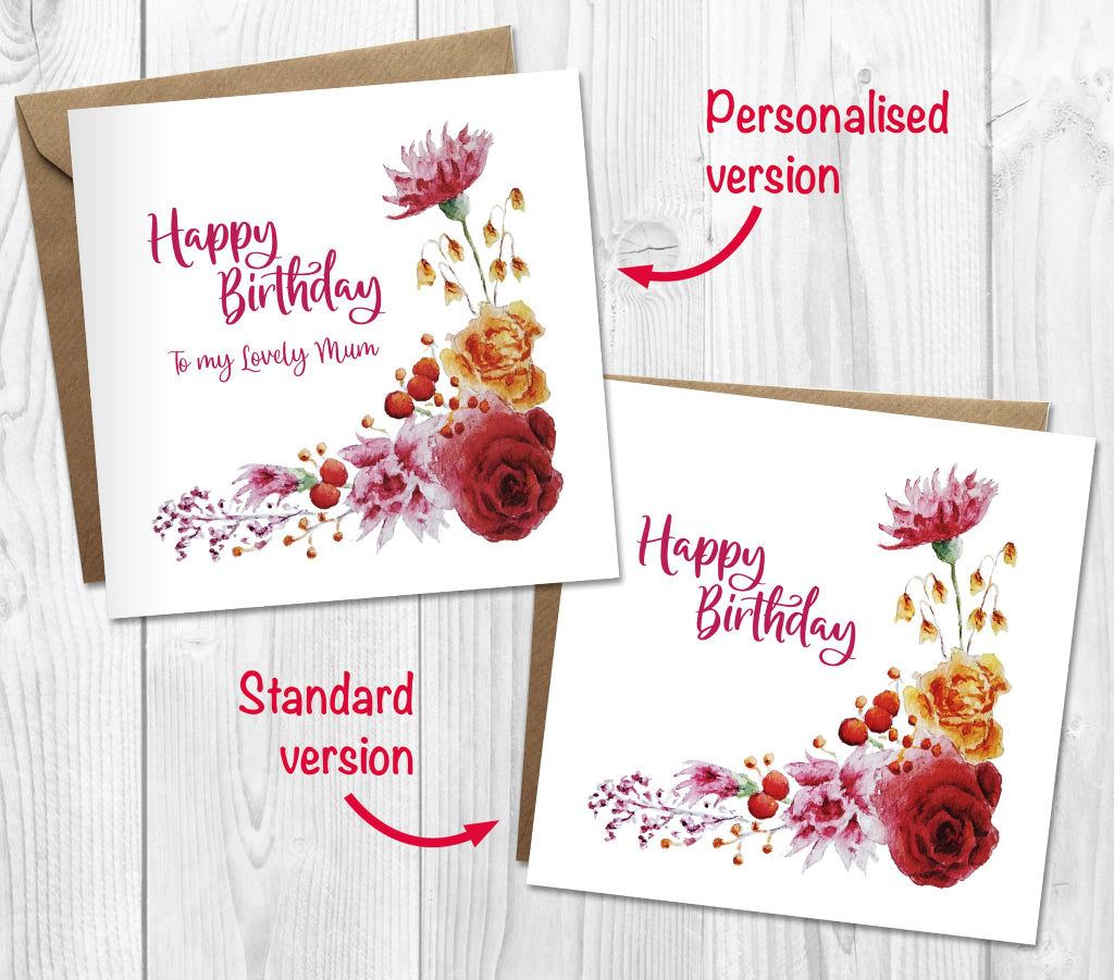 birthday cards with vintage style roses with personalised & standard versions