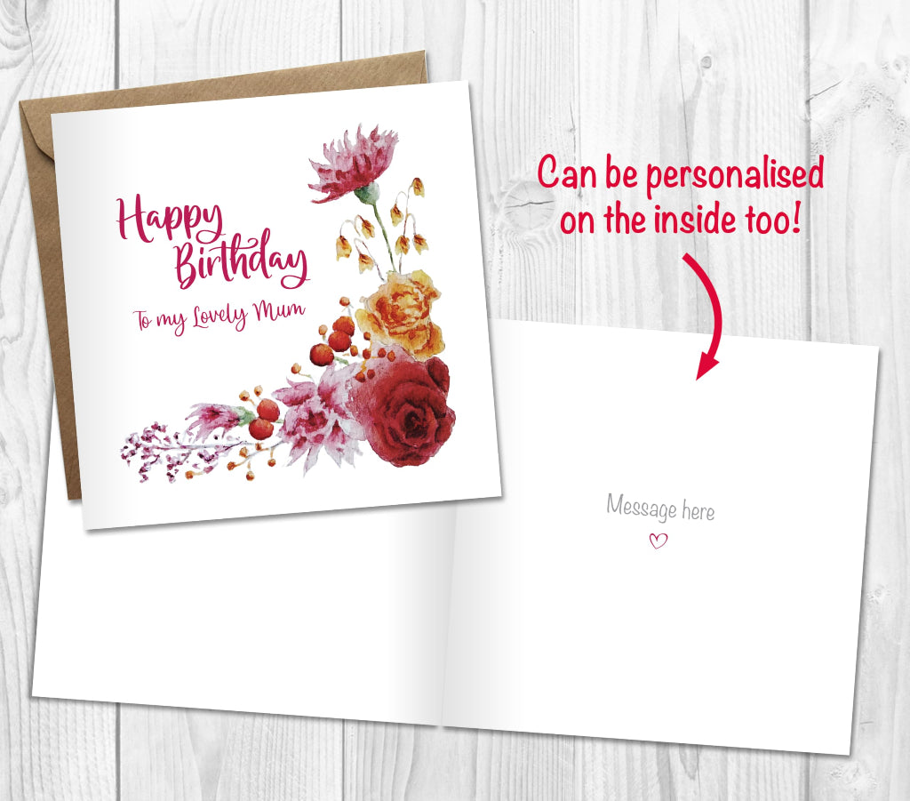 traditional floral birthday card with personalised message  printed inside